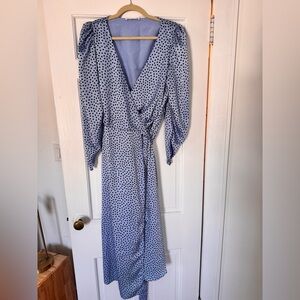 Mango Blue Polka Dot Wrap Dress